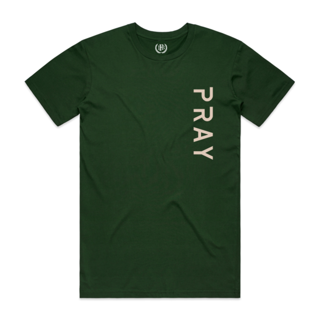 Pray Crew Neck T-shirt - Forest Green and Cream