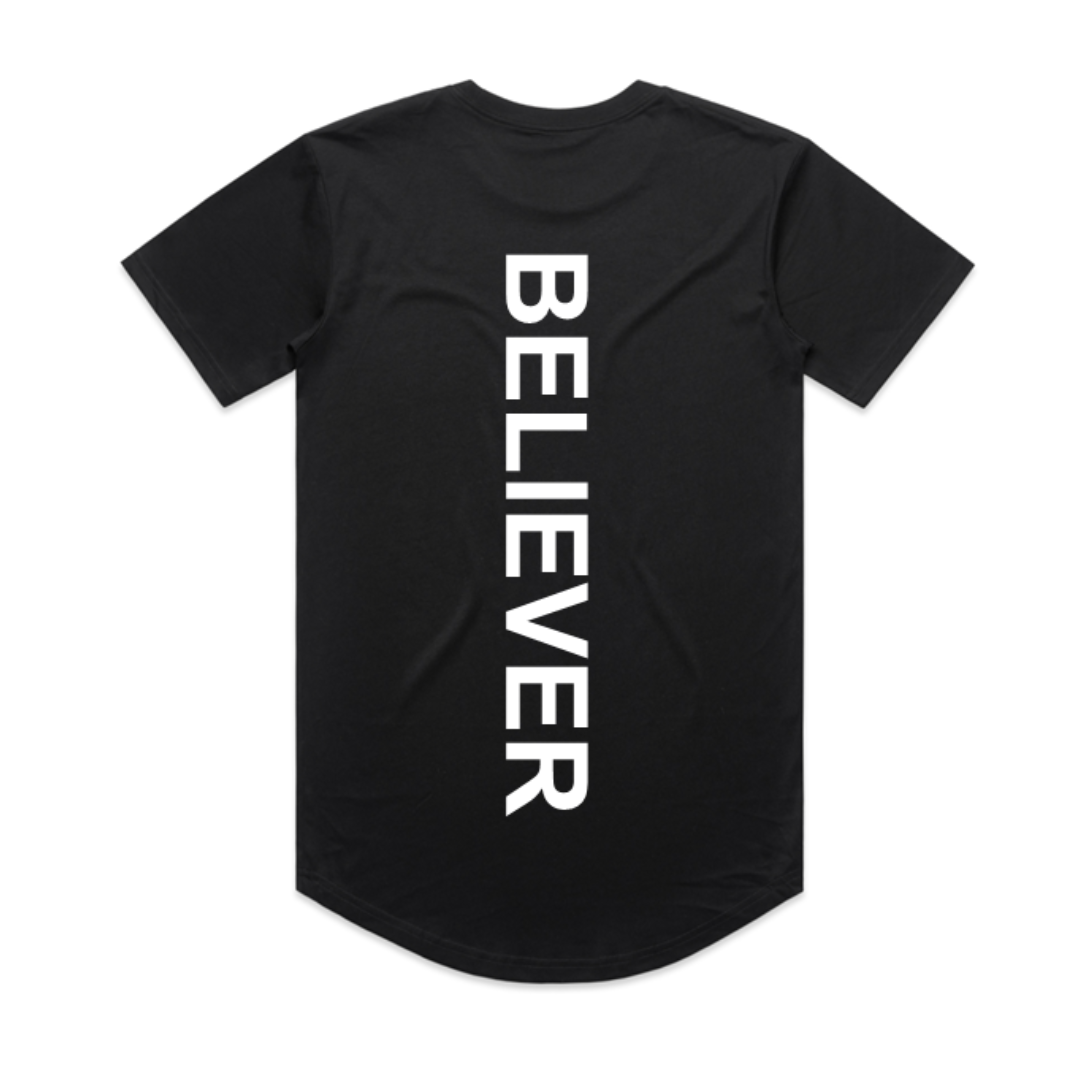 Believer curved hem t-shirt in black
