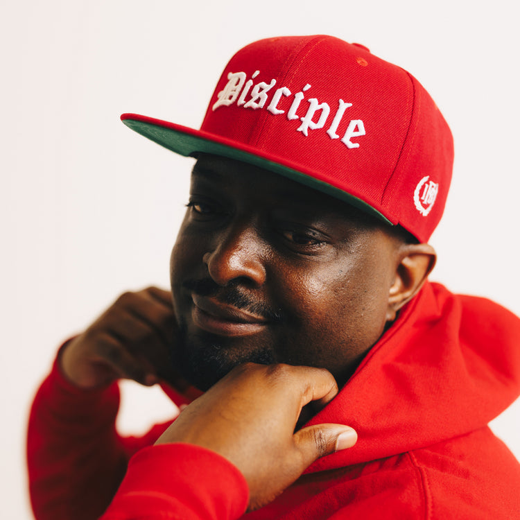 Disciple Snapback Hat Fire Red side view