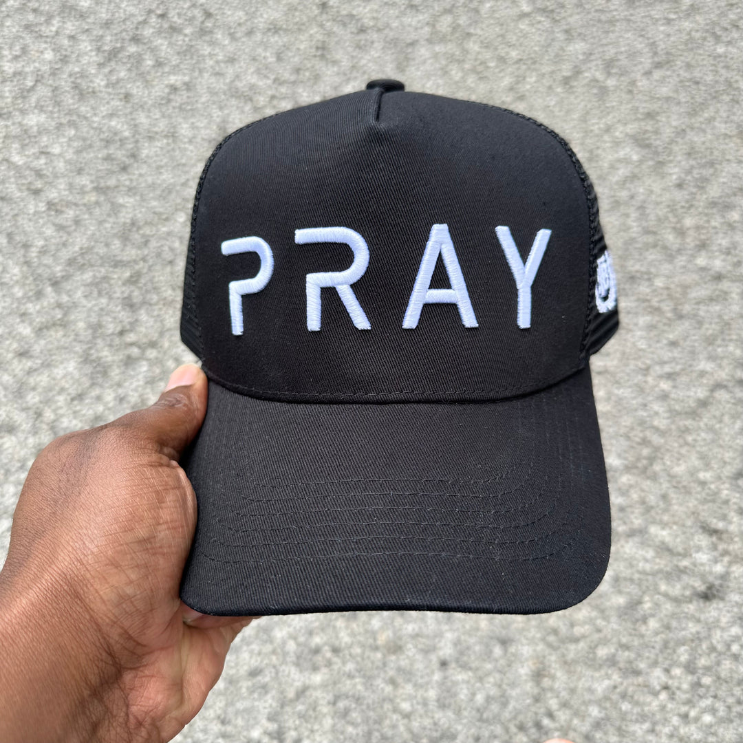 Pray Trucker Hat Black front view