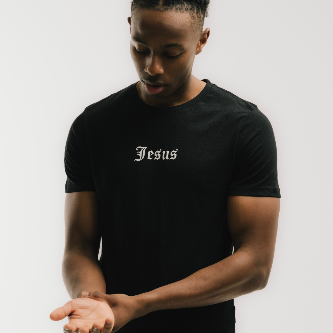 Jesus T-shirt Black with White fv1