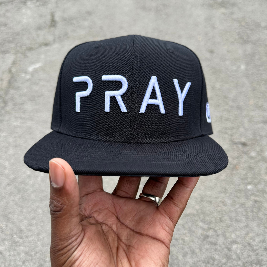 PRAY SnapBack hat black with white 3D embroidery