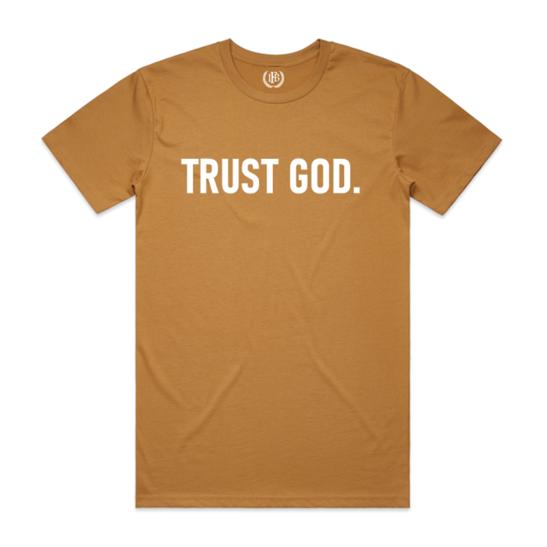 Trust God. 2.0 Crew Neck T-shirt - Camel with White