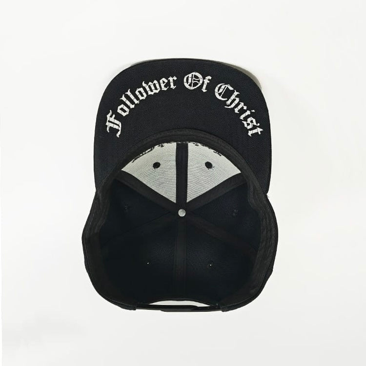 Disciple SnapBack Hat Black with White Lettering inside hat 
